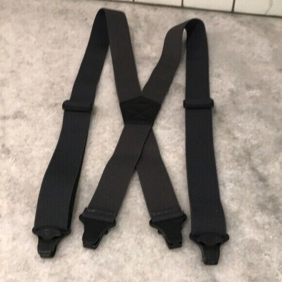 Suspenders Braces Mens Gray Blac Clip On Stretch Elastic Eclectic Grandpa Preppy - Picture 1 of 7